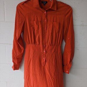 Vintage Bebe Red Clay Dress Silk Peekaboo in Back with Pockets